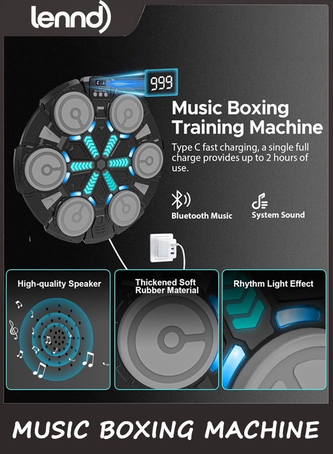 لينند آلة الملاكمة الموسيقية للأطفال والكبار,بلوتوث الجدار المثبتة لوسادة اللكم مع القفازات,أضواء الإيقاع ومعدات الصالة الرياضية المنزلية المعركة للاعبين,هدايا الألعاب الرياضية للرجال فتاة المراهقة 6,7,8,9,10 + سنة - Image 4